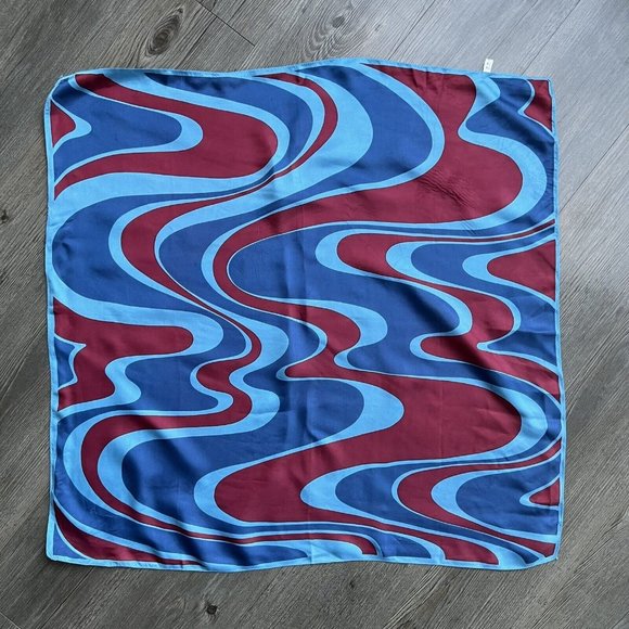 Vintage Rhodia Square Scarf Blue Red Wave Swirl Made in Italy - Picture 3 of 7